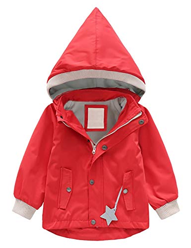 Echinodon Kinder Gefütterte Outdoorjacke Winddicht Wasserabweisend Mädchen Jungen Jacke mit Reflektoren Wanderjacke Übergangsjacke Rot 120 von Echinodon