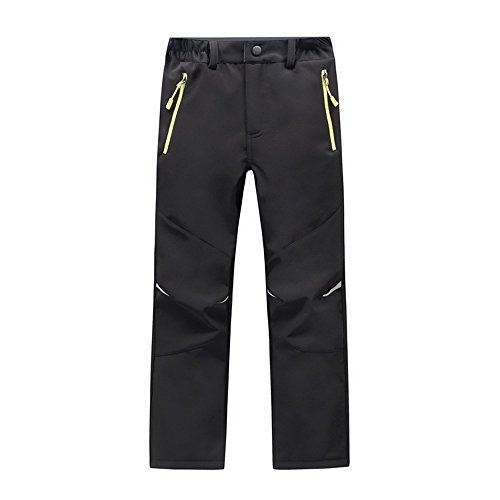 Echinodon [Kinder Gefütterte Softshellhose] Outdoor Hose Wasserabweisend + Winddicht + Warm + Atmungsaktiv Jungen Mädchen Wanderhose Skihose Schwarz XS von Echinodon