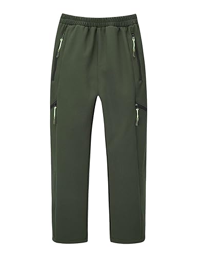 Echinodon Kinder Gefütterte Softshellhose Outdoorhose Jungen Mädchen Hose Winddicht Wasserabweisend Trekkinghose Wanderhose Armeegrün L von Echinodon