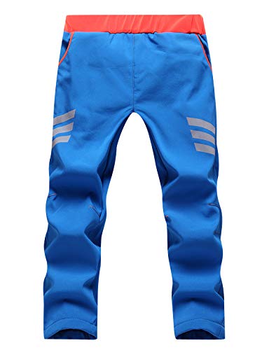 Echinodon Kinder Gefütterte Softshellhose mit Reflektoren Wasserabweisend Winddicht Warm Outdoorhose Wanderhose Herbst Winter Hose Jungen Mädchen Blau 2XL von Echinodon