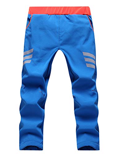 Echinodon Kinder Gefütterte Softshellhose mit Reflektoren Wasserabweisend Winddicht Warm Outdoorhose Wanderhose Herbst Winter Hose Jungen Mädchen Blau 3XL von Echinodon
