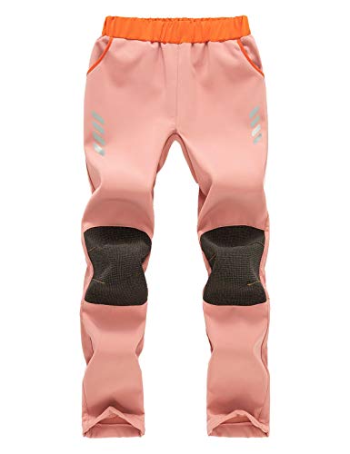 Echinodon Kinder Gefütterte Softshellhose mit Reflektoren Wasserabweisend Winddicht Warm Outdoorhose Wanderhose Herbst Winter Hose Jungen Mädchen Rosa2 S von Echinodon