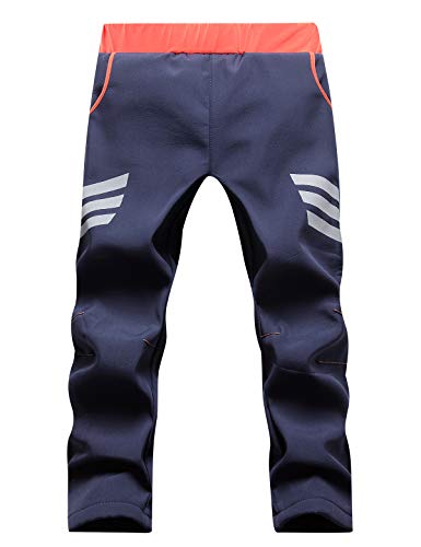 Echinodon Kinder Gefütterte Softshellhose mit Reflektoren Wasserabweisend Winddicht Warm Outdoorhose Wanderhose Herbst Winter Hose Jungen Mädchen Navy 2XL von Echinodon