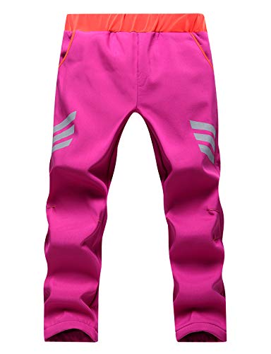 Echinodon Kinder Gefütterte Softshellhose mit Reflektoren Wasserabweisend Winddicht Warm Outdoorhose Wanderhose Herbst Winter Hose Jungen Mädchen Rosa XS von Echinodon