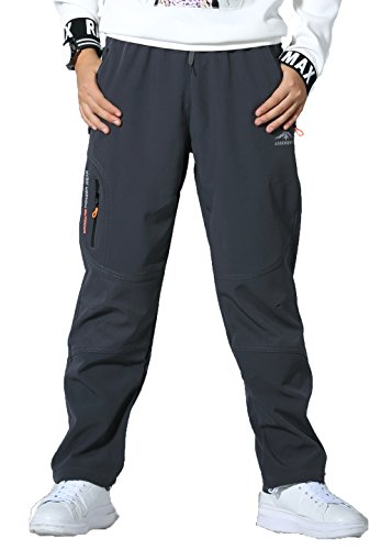 Echinodon Jungen Hose mit Fleecegefütterung Outdoorhose Softshellhose Warm Wasserdicht Winddicht Atmungsaktiv Schnelltrockend Grau 140 von Echinodon