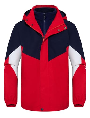 Echinodon Kinder Jacke 3 in 1 Jacke Jungen Mädchen Outdoorjacke Wasserabweisend Winddicht Wanderjacke Rot 160 von Echinodon