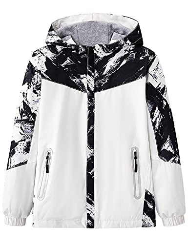 Echinodon Kinder Jacke mit Fleecefütterung Übergangsjacke Jungen Mädchen Gefütterte Jacke Wasserabweisend Winddicht Outdoorjacke Wanderjacke Weiß 120 von Echinodon