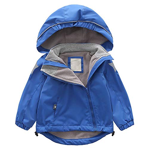 Echinodon Kinder Jacke mit Fleecefutter Outdoorjacke mit Reflektoren Mädchen Jungen Thermo-Regenjacke Übergangsjacke Wanderjacke Blau von Echinodon