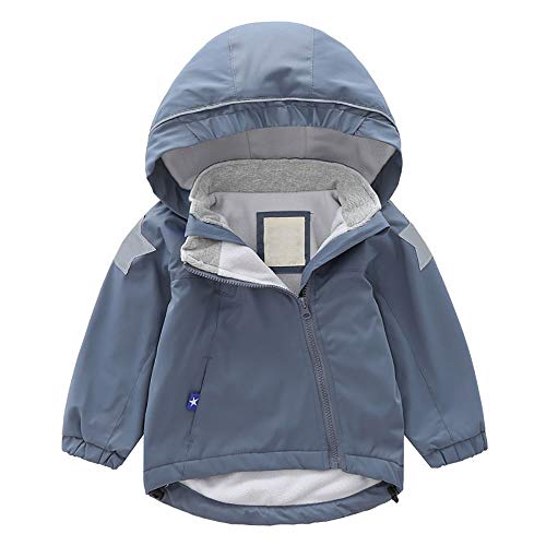 Echinodon Kinder Jacke mit Fleecefutter Outdoorjacke mit Reflektoren Mädchen Jungen Thermo-Regenjacke Übergangsjacke Wanderjacke Grau von Echinodon