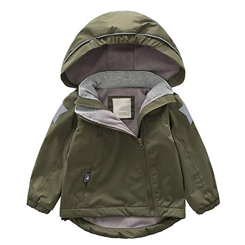 Echinodon Kinder Jacke mit Fleecefutter Outdoorjacke mit Reflektoren Mädchen Jungen Thermo-Regenjacke Übergangsjacke Wanderjacke Grün von Echinodon