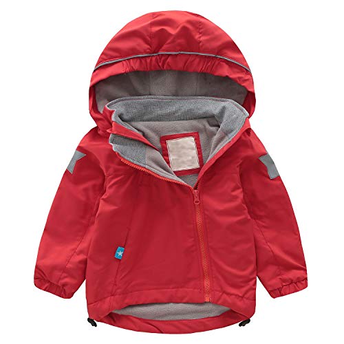 Echinodon Kinder Jacke mit Fleecefutter Outdoorjacke mit Reflektoren Mädchen Jungen Thermo-Regenjacke Übergangsjacke Wanderjacke Rot von Echinodon