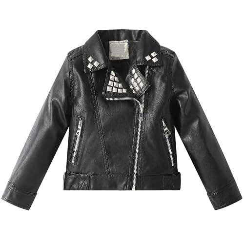 Echinodon Kinder Lederjacke Bikerjacke Jungen Mädchen Kleinkind Motorradjacke aus Kunstleder Jacke B-Schwarz 110 von Echinodon