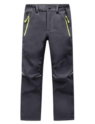 Echinodon Kinder Outdoorhose Gefüttert Winterhose Jungen Mädchen Softshellhose Wanderhose Thermohose Winter Hose Schneehose Grau 3XL von Echinodon
