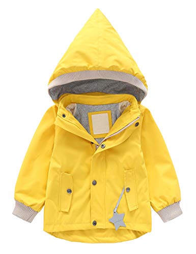 Echinodon Kinder Outdoorjacke Winddicht Wasserabweisend Jacke mit Reflektoren Mädchen Jungen Regenjacke Übergangsjacke Wanderjacke Gelb 100 von Echinodon