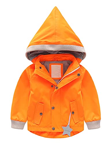 Echinodon Kinder Outdoorjacke Winddicht Wasserabweisend Jacke mit Reflektoren Übergangsjacke Mädchen Jungen Regenjacke Orange 100 von Echinodon