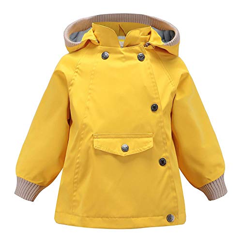 Echinodon Kinder Outdoorjacke mit Fleecefutter Winddicht Wasserabweisend Mädchen Jungen Jacke mit Reflektoren Wanderjacke Übergangsjacke Gelb 120 von Echinodon