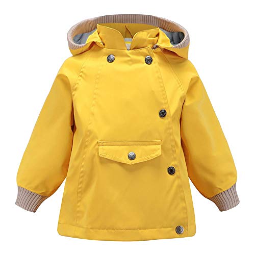 Echinodon Kinder Outdoorjacke mit Fleecefutter Winddicht Wasserabweisend Mädchen Jungen Jacke mit Reflektoren Wanderjacke Übergangsjacke Gelb 150 von Echinodon