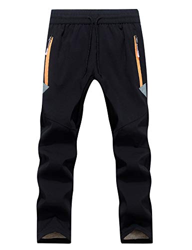 Echinodon Kinder Softshell-Hose mit Samtfutter Wasserabweisend Winddicht Warm Outdoorhose Wanderhose Winter Hose Jungen Mädchen Schwarz 3XL von Echinodon