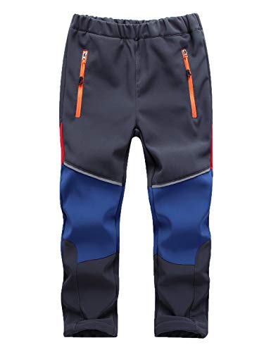 Echinodon Kinder Softshellhose Gefüttert Hose Wasserabweisend Winddicht Atmungsaktiv Jungen Mädchen Outdoor Wandern Freizeit Hose Herbst Winter Grau/Blau L von Echinodon