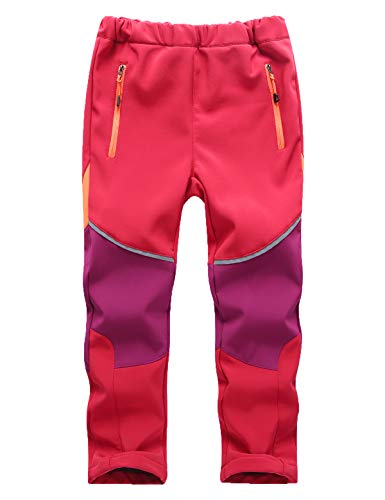 Echinodon Kinder Softshellhose Gefüttert Hose Wasserabweisend Winddicht Atmungsaktiv Jungen Mädchen Outdoor Wandern Freizeit Hose Herbst Winter Rot/Violett L von Echinodon