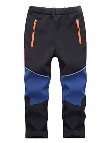 Echinodon Kinder Softshellhose Gefüttert Hose Wasserabweisend Winddicht Atmungsaktiv Jungen Mädchen Outdoor Wandern Freizeit Hose Herbst Winter Schwarz/Blau S von Echinodon