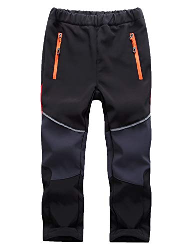 Echinodon Kinder Softshellhose Gefüttert Hose Wasserabweisend Winddicht Atmungsaktiv Jungen Mädchen Outdoor Wandern Freizeit Hose Herbst Winter Schwarz 3XL von Echinodon