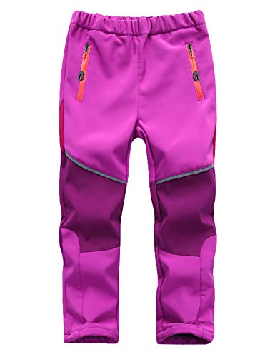 Echinodon Kinder Softshellhose Gefüttert Hose Wasserabweisend Winddicht Atmungsaktiv Jungen Mädchen Outdoor Wandern Freizeit Hose Herbst Winter Violett XXL von Echinodon