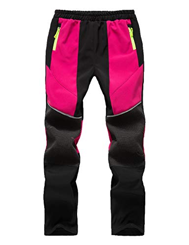 Echinodon Kinder Softshellhose Gefüttert Hose Wasserabweisend Winddicht Jungen Mädchen Outdoorhose Wanderhose Sport Freizeit Hose Herbst Winter Rosa XL von Echinodon