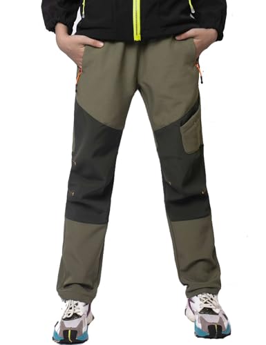 Echinodon Kinder Softshellhose Gefüttert Hose Wasserabweisend Winddicht Jungen Mädchen Outdoorhose Wandern Freizeit Hose Herbst Winter Armeegrün S von Echinodon