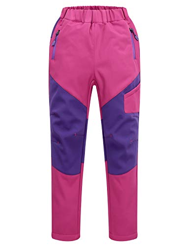 Echinodon Kinder Softshellhose Gefüttert Hose Wasserabweisend Winddicht Jungen Mädchen Outdoorhose Wandern Freizeit Hose Herbst Winter Rosa L von Echinodon