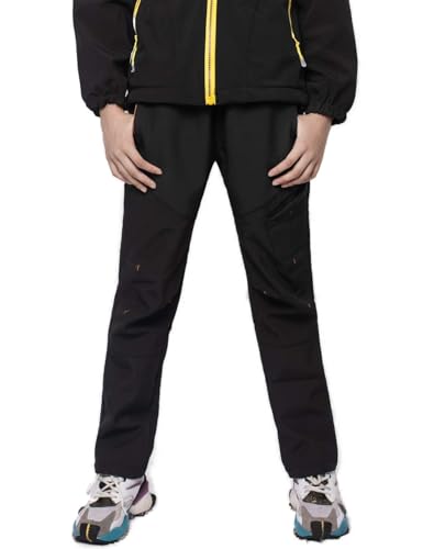 Echinodon Kinder Softshellhose Gefüttert Hose Wasserabweisend Winddicht Jungen Mädchen Outdoorhose Wandern Freizeit Hose Herbst Winter Schwarz XS von Echinodon