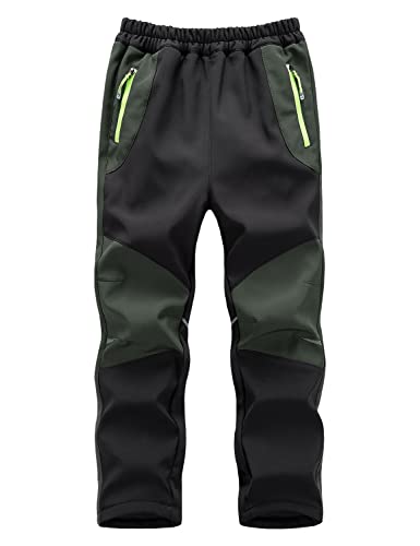 Echinodon Kinder Softshellhose Gefüttert Hose Wasserabweisend Winddicht Warm Jungen Mädchen Outdoor Wandern Hose Herbst Winter Armeegrün L von Echinodon