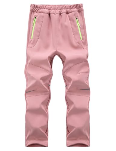 Echinodon Kinder Softshellhose Gefüttert Hose Wasserabweisend Winddicht Warm Jungen Mädchen Outdoor Wandern Hose Herbst Winter Pink M von Echinodon
