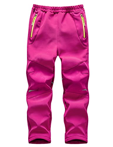 Echinodon Kinder Softshellhose Gefüttert Hose Wasserabweisend Winddicht Warm Jungen Mädchen Outdoor Wandern Hose Herbst Winter Rosa 2XL von Echinodon