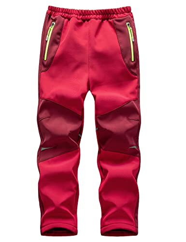 Echinodon Kinder Softshellhose Gefüttert Hose Wasserabweisend Winddicht Warm Jungen Mädchen Outdoor Wandern Hose Herbst Winter Rot 2XL von Echinodon