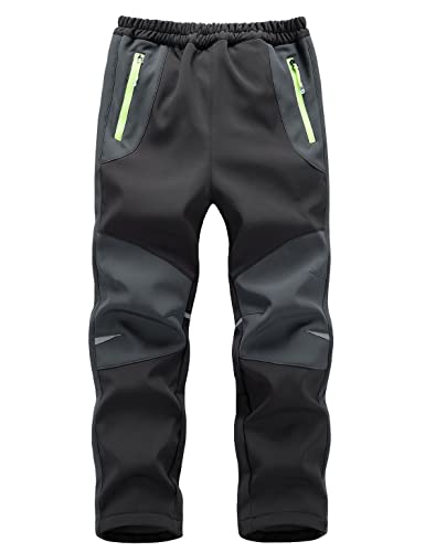 Echinodon Kinder Softshellhose Gefüttert Hose Wasserabweisend Winddicht Warm Jungen Mädchen Outdoor Wandern Hose Herbst Winter Schwarz/Grau L von Echinodon