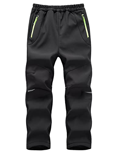 Echinodon Kinder Softshellhose Gefüttert Hose Wasserabweisend Winddicht Warm Jungen Mädchen Outdoor Wandern Hose Herbst Winter Schwarz M von Echinodon