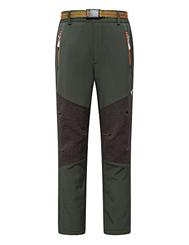 Echinodon Kinder Softshellhose Gefüttert Hose mit Reflektor Wasserabweisend Winddicht Jungen Mädchen Outdoorhose Herbst Winter Armeegrün L von Echinodon