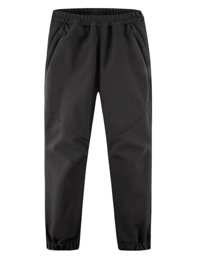 Echinodon Kinder Softshellhose Gefüttert Outdoorhose Jungen Mädchen Wanderhose Thermohose Winter Hose Schneehose Schwarz XL von Echinodon