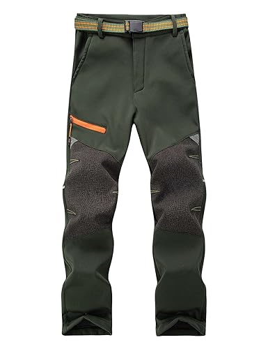 Echinodon Kinder Softshellhose Gefütterte Outdoorhose Jungen Mädchen Hose Winddicht Wasserabweisend Wanderhose Armeegrün 3XL von Echinodon