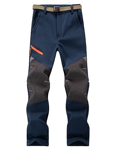 Echinodon Kinder Softshellhose Gefütterte Outdoorhose Jungen Mädchen Hose Winddicht Wasserabweisend Wanderhose Navy 3XL von Echinodon