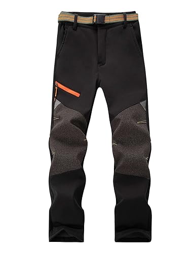 Echinodon Kinder Softshellhose Gefütterte Outdoorhose Jungen Mädchen Hose Winddicht Wasserabweisend Wanderhose Schwarz L von Echinodon