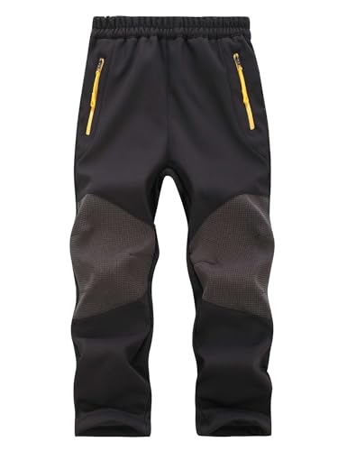 Echinodon Kinder Softshellhose Jungen Mädchen Gefüttert Hose Wasserabweisend Winddicht Atmungsaktiv Wanderhose Skihose Herbst Winter Outdoorhose Schwarz M von Echinodon