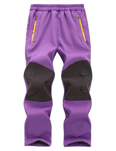 Echinodon Kinder Softshellhose Jungen Mädchen Gefüttert Hose Wasserabweisend Winddicht Atmungsaktiv Wanderhose Skihose Herbst Winter Outdoorhose Violett S von Echinodon