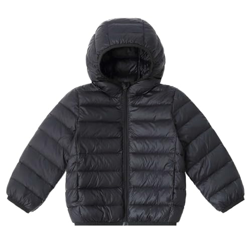 Echinodon Kinder Steppjacke Daunenjacke Winterjacke mit Kapuze Mädchen Jungen Winter Jacke Schwarz 140 von Echinodon