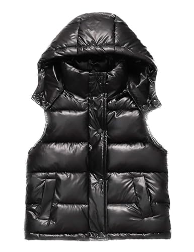 Echinodon Kinder Steppweste mit Kapuze Mädchen Jungen Winter Weste Schwarz 150 von Echinodon