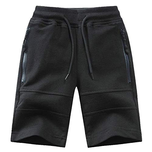 Echinodon Kinder Sweatshorts Jungen 1/2 Hose Kurz Weiche Shorts Baumwolle Sport Freizeit Schwarz 140 von Echinodon