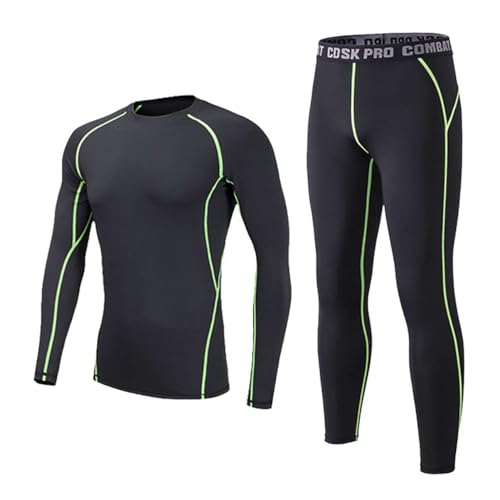 Echinodon Kinder Thermo Sportunterwäsche Fußball Junge Mädchen Funktionsunterwäsche Set mit Fleecefutter für Training Kompressionsunterwäsche Grün L von Echinodon