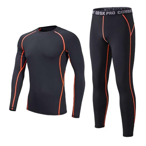 Echinodon Kinder Thermo Sportunterwäsche Fußball Junge Mädchen Funktionsunterwäsche Set mit Fleecefutter für Training Kompressionsunterwäsche Orange 30 von Echinodon