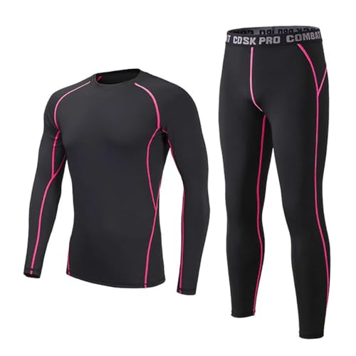 Echinodon Kinder Thermo Sportunterwäsche Fußball Junge Mädchen Funktionsunterwäsche Set mit Fleecefutter für Training Kompressionsunterwäsche Rosa 30 von Echinodon